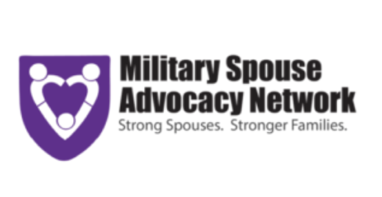 Logo for Military Spouse Advocacy Network: a purple shield with three stylized figures forming a heart, next to the text ‘Military Spouse Advocacy Network’ and the tagline ‘Strong Spouses. Stronger Families.’