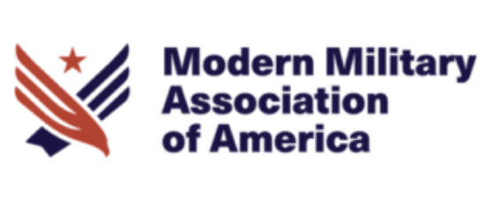 Modern Military Association of America logo with a stylized red and navy eagle and star beside the text